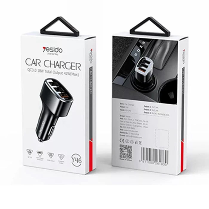 شارژر فندکی یسیدو مدل Y46 فست شارژ ۴۲ وات Yesido Y46 fast charging 3 port lighter charger