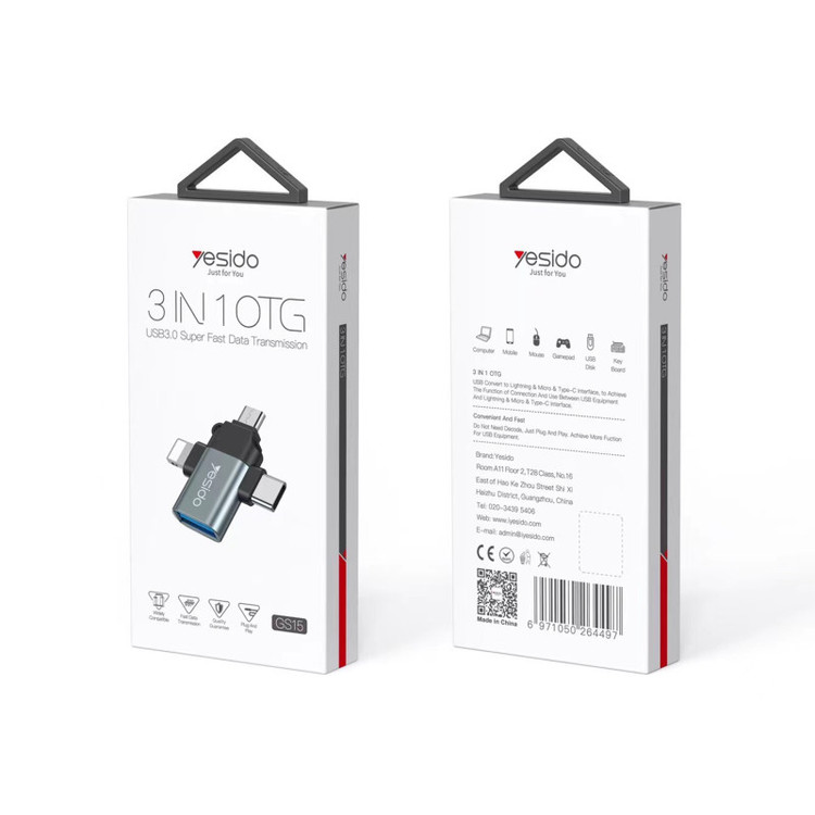 مبدل USB-C / MicroUSB / لایتنینگ OTG یسیدو مدل GS15