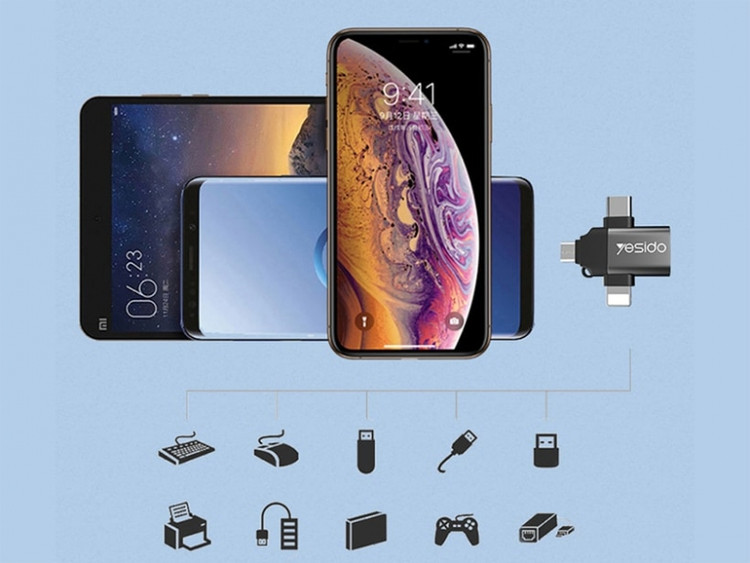 مبدل USB-C / MicroUSB / لایتنینگ OTG یسیدو مدل GS15