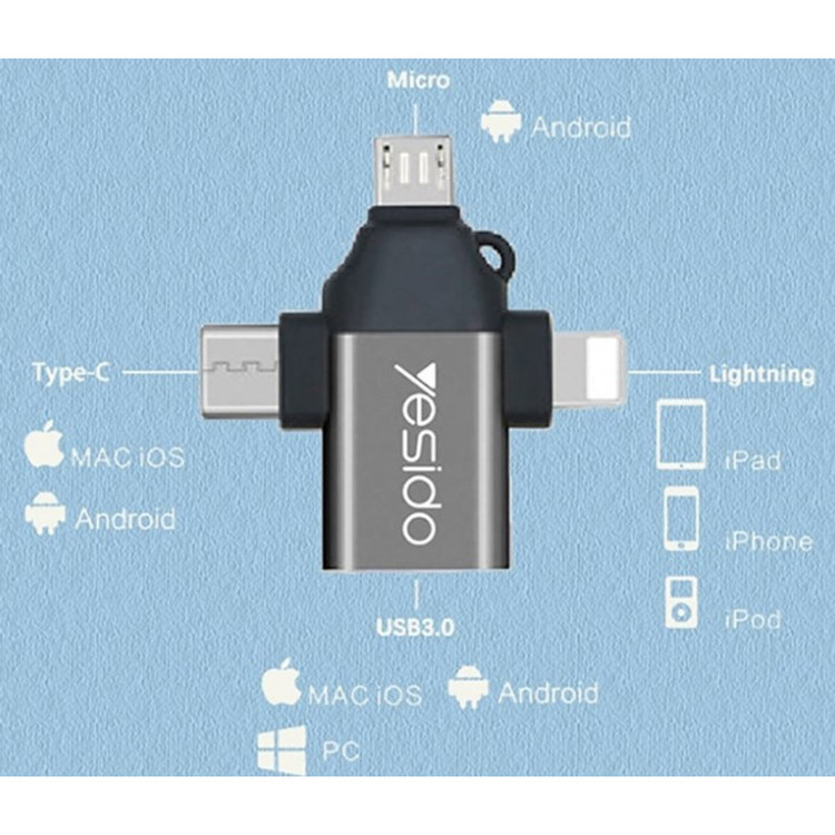 مبدل USB-C / MicroUSB / لایتنینگ OTG یسیدو مدل GS15