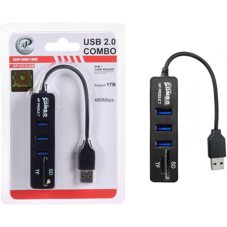 هاب مشکی 3 پورت USB2.0 و کارت خوان XP Product مدل XP-HC834M
